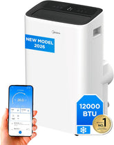 MIDEA Climatiseur Mobile 12000 BTU - Appareil 4-en-1 avec Ioniseur, Double Filtre, Contrôle Wi-Fi/App et Télécommande, Kit Fenêtre Inclus, Classe Énergétique A - Blanc
