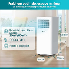 KLIM K9000 Climatiseur Mobile 9000 BTU - Appareil 3-en-1 avec Refroidissement, Déshumidificateur et Ventilateur, Mode Silencieux, Classe Énergétique A - Blanc