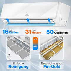 KESSER® Climatiseur Split 12 000 BTU (3,4 kW) - Système Réversible Inverter A++/A+, Connecté Wi-Fi/App, Gaz Écologique R32, Kit de Montage Complet Inclus - Blanc