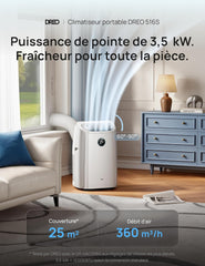 DREO DR-HAC006S Climatiseur Mobile 12 000 BTU - Appareil 3-en-1 avec Refroidissement IceCool, Déshumidificateur 3,2L/h, Connecté Wi-Fi (Alexa/Google), Silencieux 45 dB, Classe A - Blanc