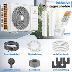 KESSER® Climatiseur Split 12 000 BTU (3,4 kW) - Système Réversible Inverter A++/A+, Connecté Wi-Fi/App, Gaz Écologique R32, Kit de Montage Complet Inclus - Blanc