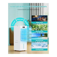 PIAZCEW Rafraîchisseur d'Air 4-en-1 - Climatiseur Mobile Portable Silencieux 40 dB, Réservoir 6L, 3 Vitesses, 4 Modes, Minuterie 12H et 4 Packs de Glace Inclus - Blanc