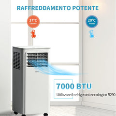 SHINCO Climatiseur Mobile 7000 BTU (2,1 kW) - Appareil 3-en-1 avec Climatisation, Déshumidificateur et Ventilateur, Minuteur 24h, Télécommande et Kit Fenêtre inclus - Blanc