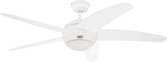 Westinghouse Bendan 7214040 - Ventilateur de plafond d'intérieur 132 cm avec luminaire verre opale dépoli, 5 pales, télécommande - Blanc