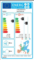 Daikin Sensira Climatiseur Split Mural Réversible 12 000 BTU (3,5 kW) - FTXC35 / RXC35, Classe A++/A+, Ultra Silencieux 20 dB, Gaz R32 - Kit d'Installation 5m Inclus - Blanc