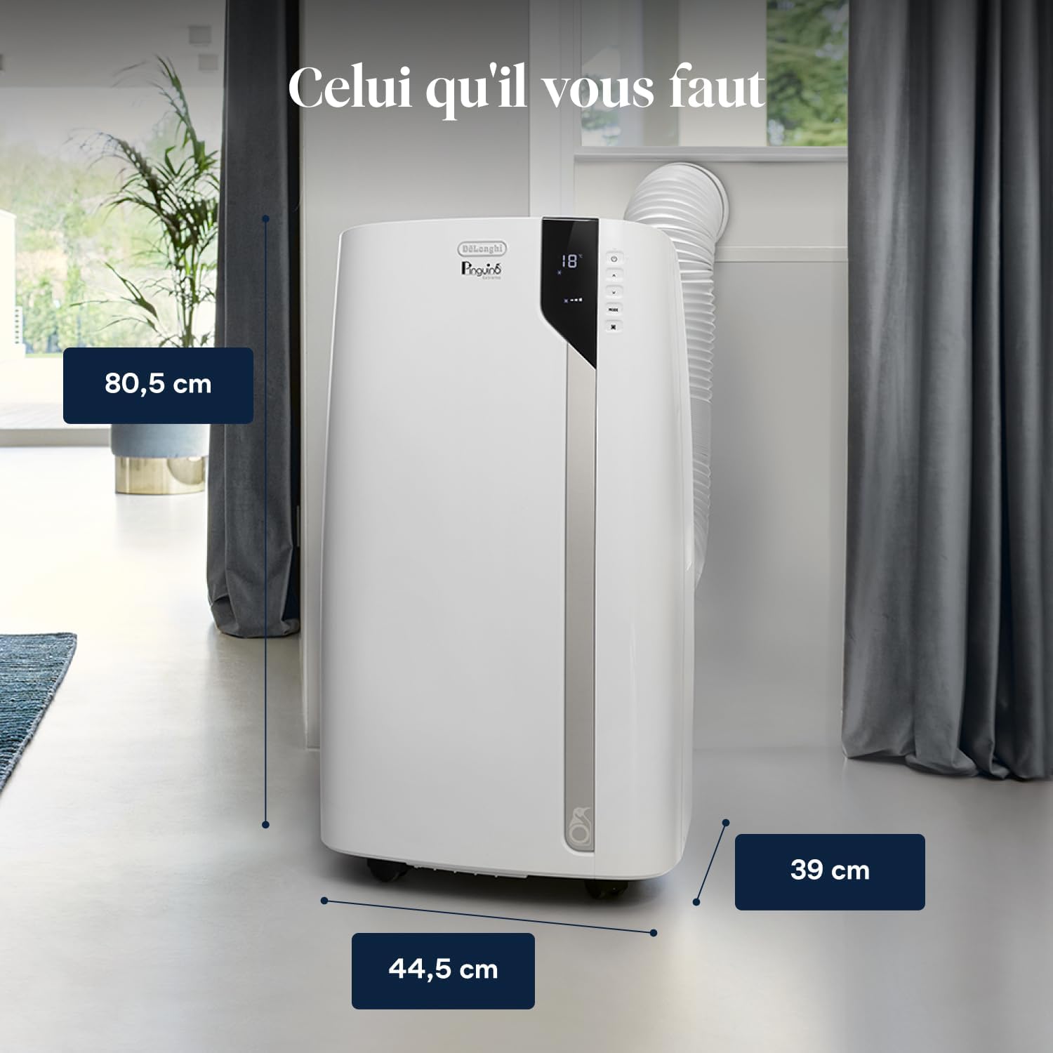 De'Longhi Pinguino PAC EX93 Climatiseur Mobile 8900 BTU - 3-en-1 avec Eco Real Feel et Arctic Whisper Extreme, Classe Énergétique A+, Silencieux, Pour 33,5 m² - Blanc