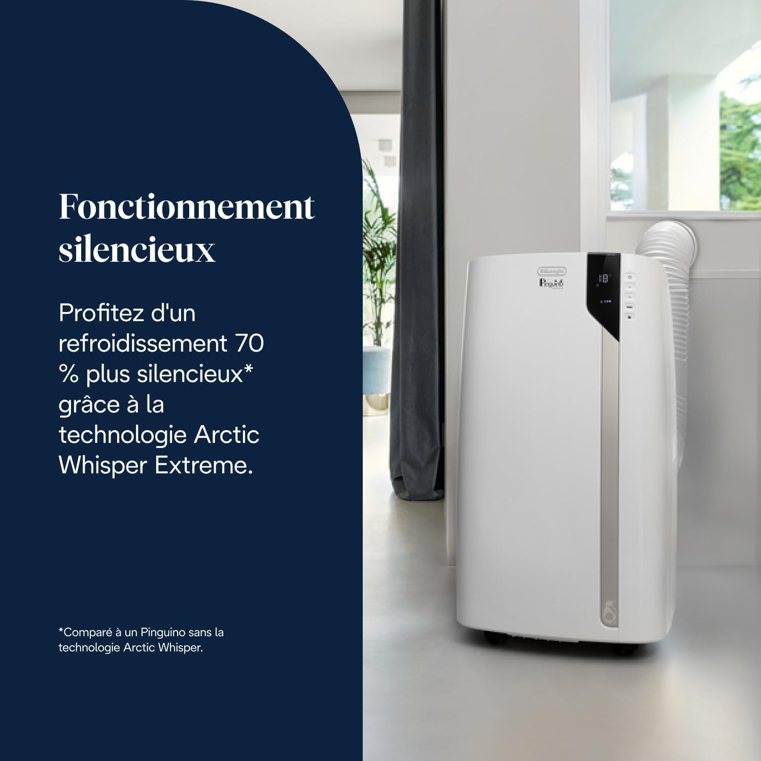 De'Longhi Pinguino PAC EX93 Climatiseur Mobile 8900 BTU - 3-en-1 avec Eco Real Feel et Arctic Whisper Extreme, Classe Énergétique A+, Silencieux, Pour 33,5 m² - Blanc