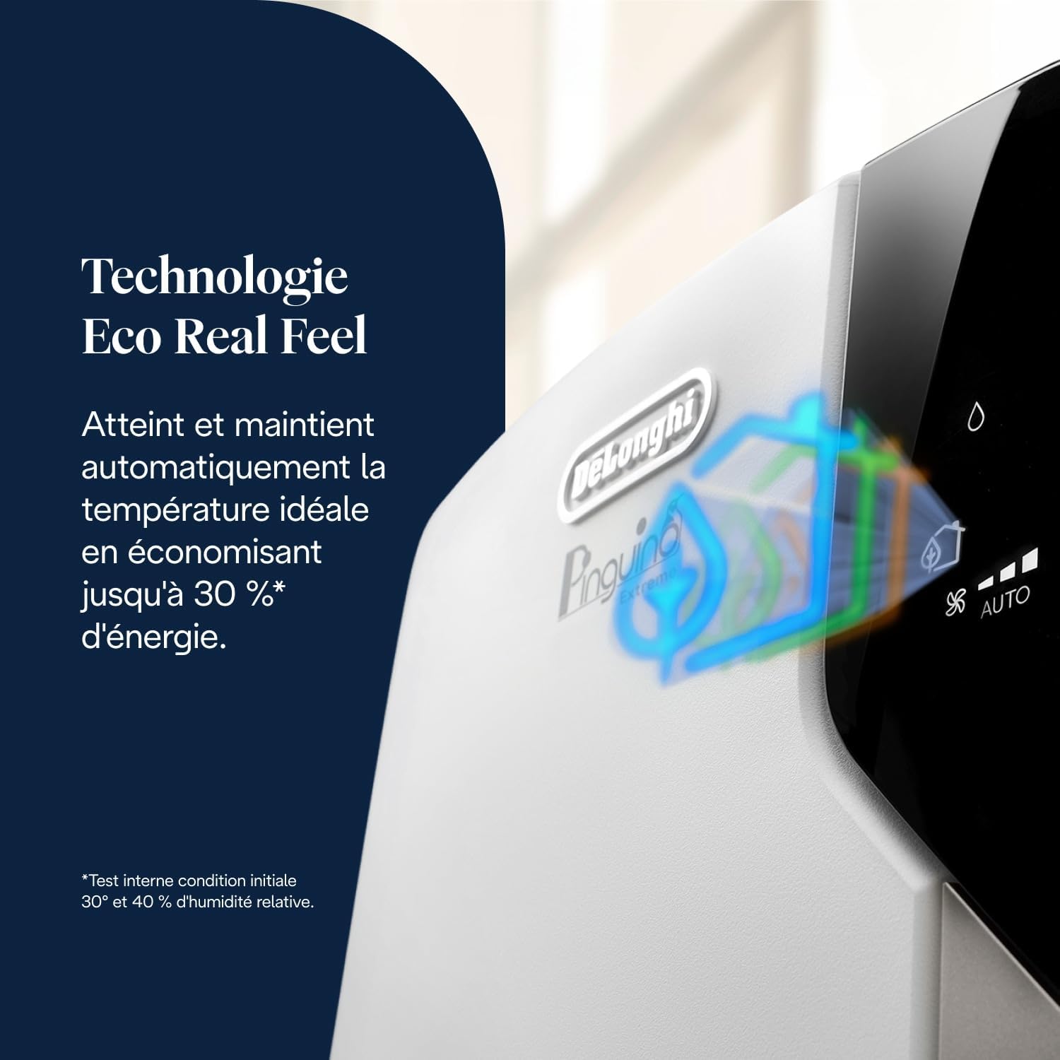 De'Longhi Pinguino PAC EX93 Climatiseur Mobile 8900 BTU - 3-en-1 avec Eco Real Feel et Arctic Whisper Extreme, Classe Énergétique A+, Silencieux, Pour 33,5 m² - Blanc