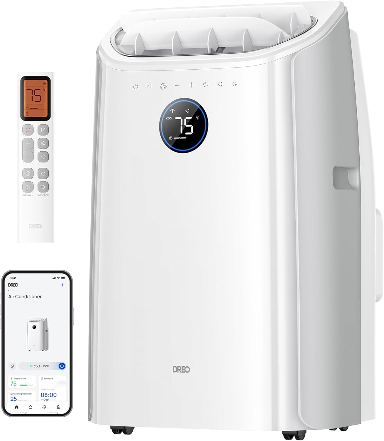DREO DR-HAC006S Climatiseur Mobile 12 000 BTU - Appareil 3-en-1 avec Refroidissement IceCool, Déshumidificateur 3,2L/h, Connecté Wi-Fi (Alexa/Google), Silencieux 45 dB, Classe A - Blanc
