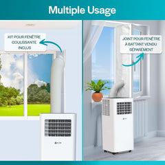 KLIM K9000 Climatiseur Mobile 9000 BTU - Appareil 3-en-1 avec Refroidissement, Déshumidificateur et Ventilateur, Mode Silencieux, Classe Énergétique A - Blanc