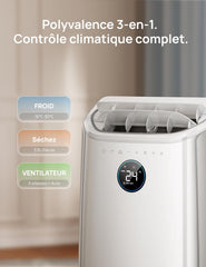 DREO DR-HAC006S Climatiseur Mobile 12 000 BTU - Appareil 3-en-1 avec Refroidissement IceCool, Déshumidificateur 3,2L/h, Connecté Wi-Fi (Alexa/Google), Silencieux 45 dB, Classe A - Blanc