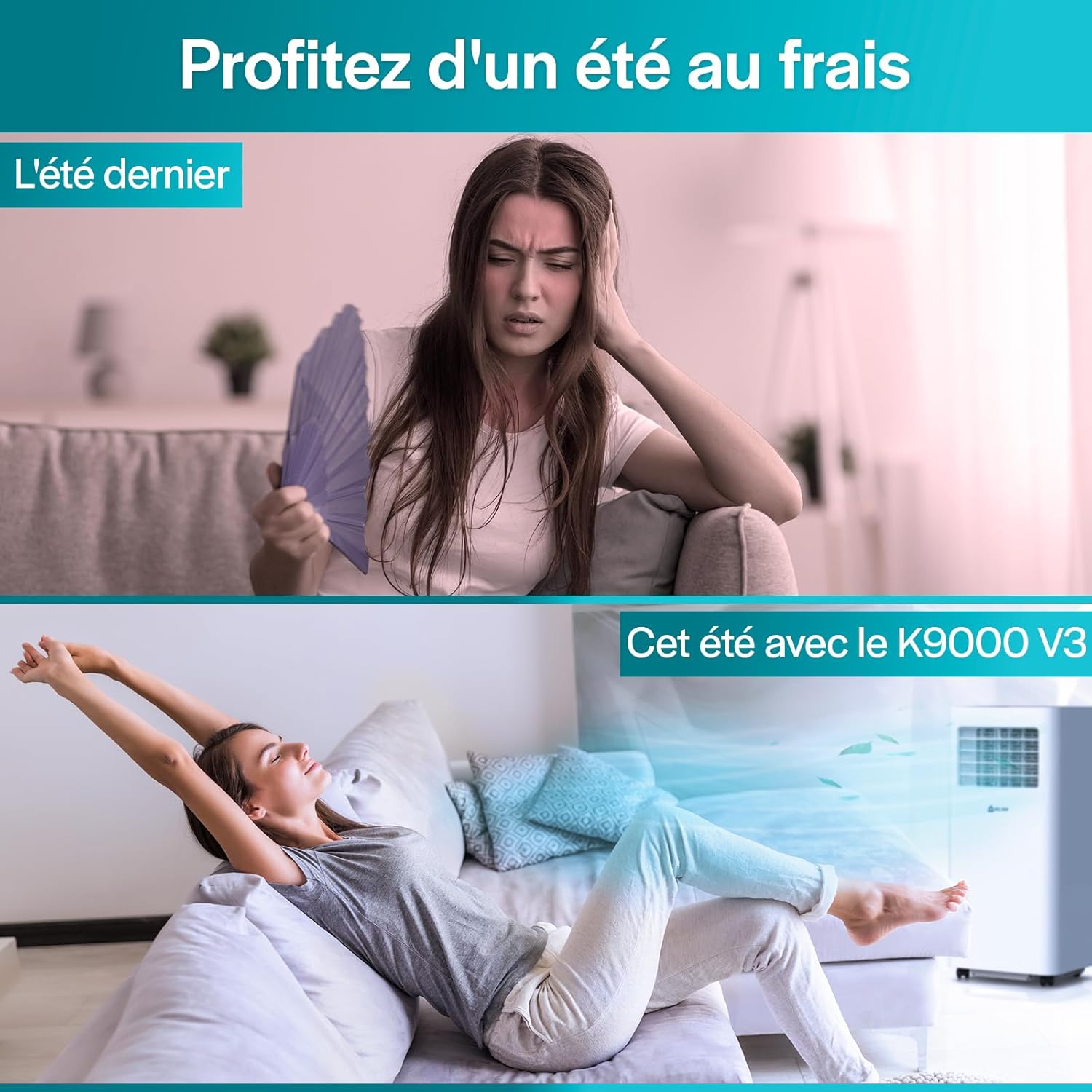 KLIM K9000 Climatiseur Mobile 9000 BTU - Appareil 3-en-1 avec Refroidissement, Déshumidificateur et Ventilateur, Mode Silencieux, Classe Énergétique A - Blanc