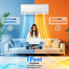 KESSER® Climatiseur Split 12 000 BTU (3,4 kW) - Système Réversible Inverter A++/A+, Connecté Wi-Fi/App, Gaz Écologique R32, Kit de Montage Complet Inclus - Blanc