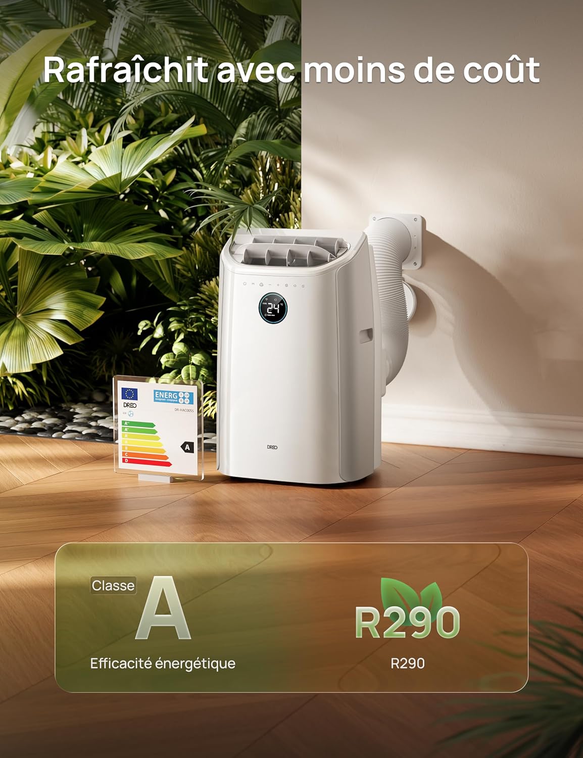 DREO DR-HAC006S Climatiseur Mobile 12 000 BTU - Appareil 3-en-1 avec Refroidissement IceCool, Déshumidificateur 3,2L/h, Connecté Wi-Fi (Alexa/Google), Silencieux 45 dB, Classe A - Blanc