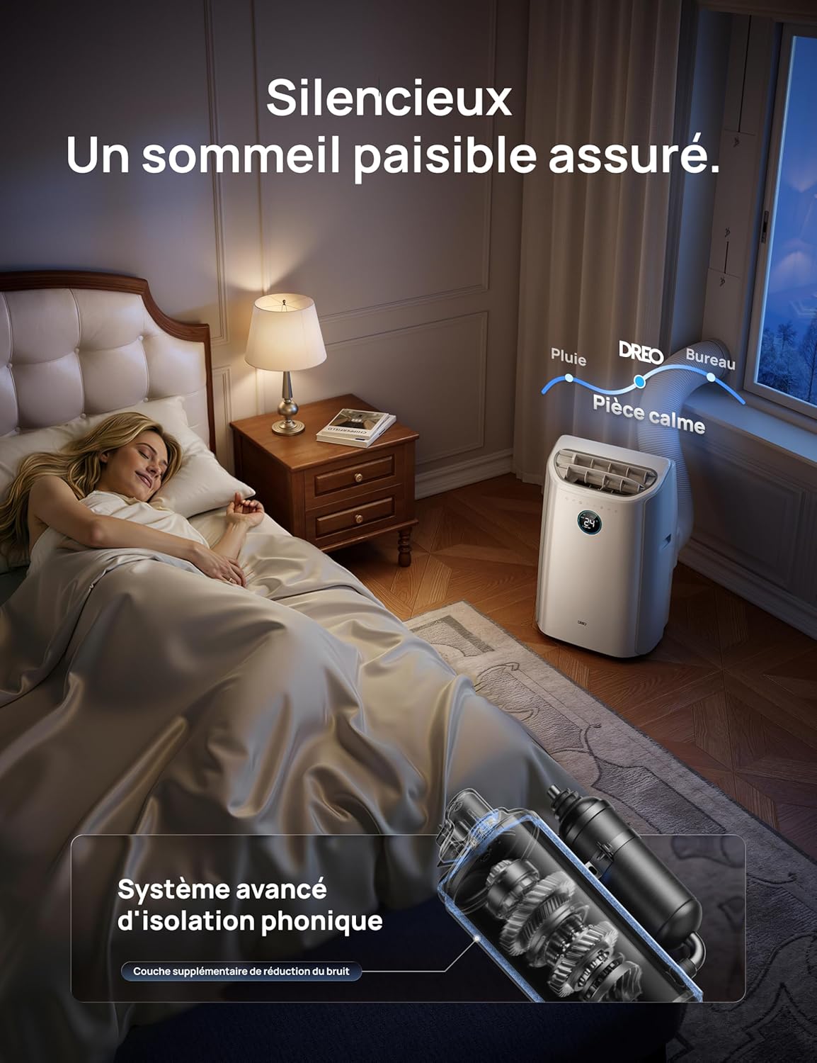 DREO DR-HAC006S Climatiseur Mobile 12 000 BTU - Appareil 3-en-1 avec Refroidissement IceCool, Déshumidificateur 3,2L/h, Connecté Wi-Fi (Alexa/Google), Silencieux 45 dB, Classe A - Blanc
