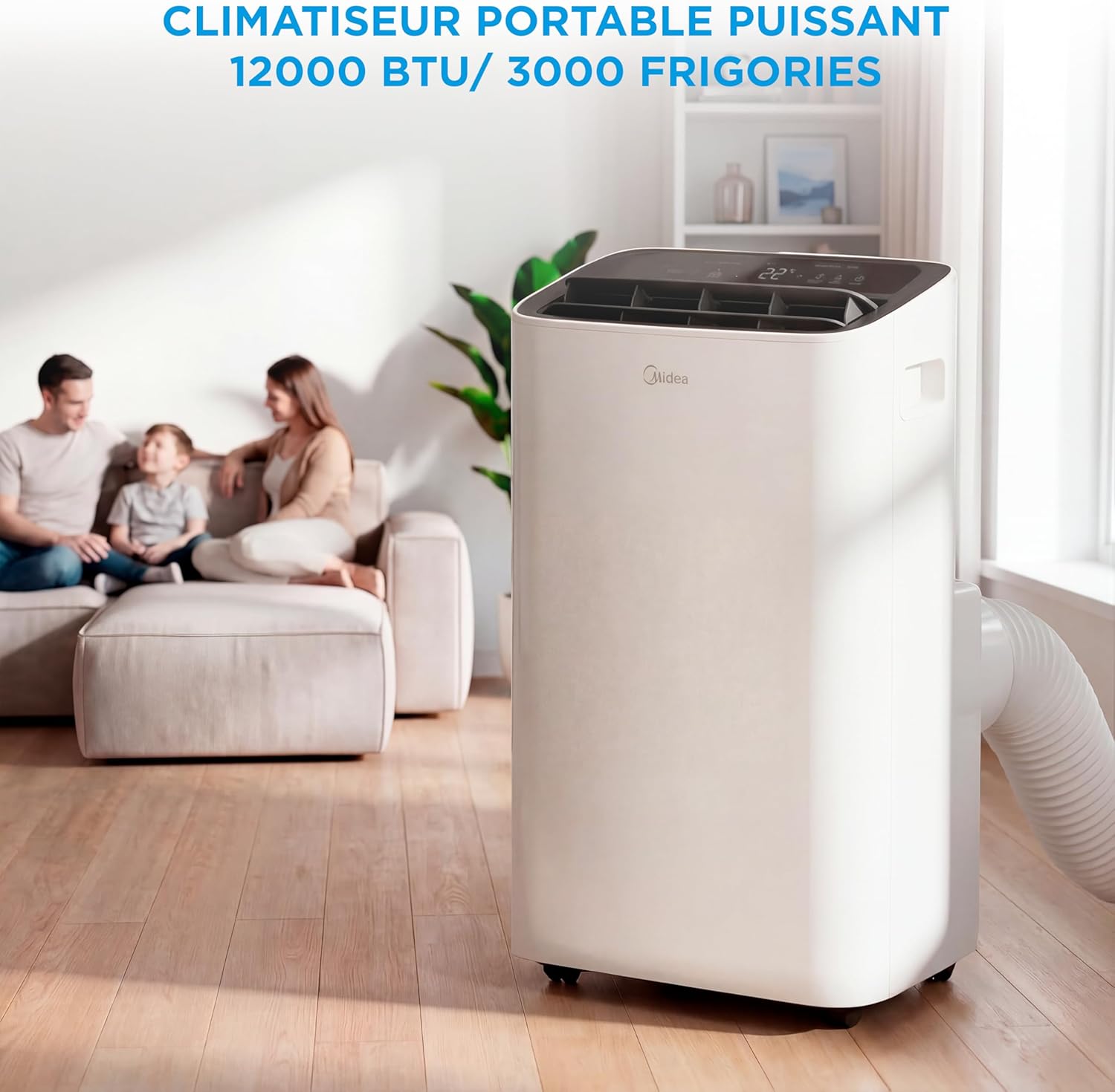 MIDEA Climatiseur Mobile 12000 BTU - Appareil 4-en-1 avec Ioniseur, Double Filtre, Contrôle Wi-Fi/App et Télécommande, Kit Fenêtre Inclus, Classe Énergétique A - Blanc