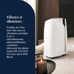 De'Longhi Pinguino PAC EX93 Climatiseur Mobile 8900 BTU - 3-en-1 avec Eco Real Feel et Arctic Whisper Extreme, Classe Énergétique A+, Silencieux, Pour 33,5 m² - Blanc