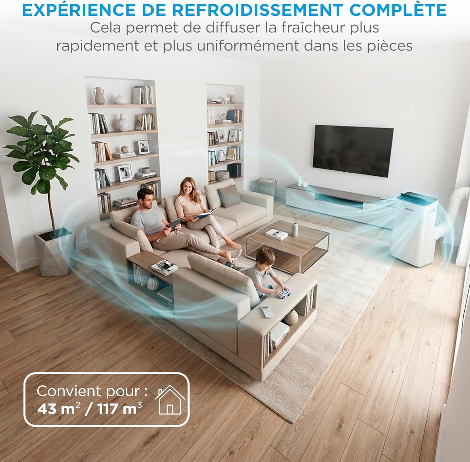 MIDEA Climatiseur Mobile 12000 BTU - Appareil 4-en-1 avec Ioniseur, Double Filtre, Contrôle Wi-Fi/App et Télécommande, Kit Fenêtre Inclus, Classe Énergétique A - Blanc