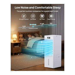 PIAZCEW Rafraîchisseur d'Air 4-en-1 - Climatiseur Mobile Portable Silencieux 40 dB, Réservoir 6L, 3 Vitesses, 4 Modes, Minuterie 12H et 4 Packs de Glace Inclus - Blanc