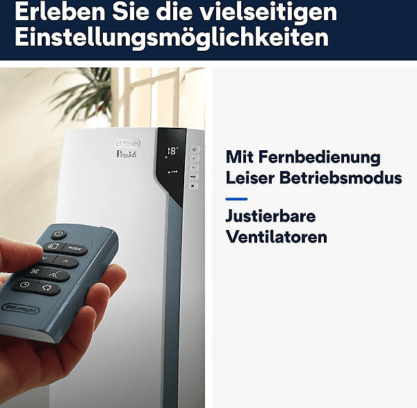 De'Longhi Pinguino PAC EX105 Climatiseur Mobile 10 000 BTU (2,5 kW) - Appareil 3-en-1 avec Climatisation, Déshumidificateur et Ventilation, EcoRealFeel, Silent Technology, Classe Énergétique A+++ - Blanc
