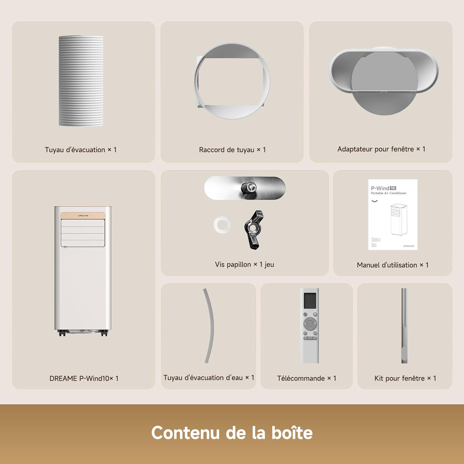 Dreame P-Wind10 Climatiseur Mobile Portable 9000 BTU - Appareil 3-en-1 avec Climatisation, Déshumidificateur et Ventilateur, Contrôle Wi-Fi (Appli) et Télécommande, Classe A - Gold