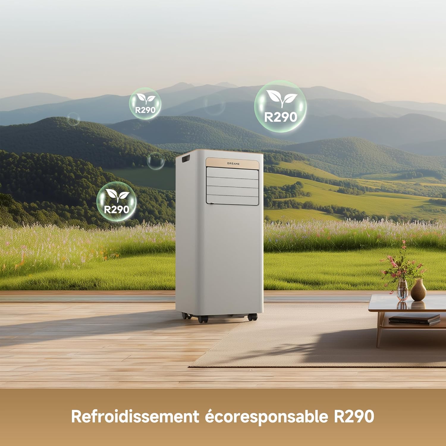 Dreame P-Wind10 Climatiseur Mobile Portable 9000 BTU - Appareil 3-en-1 avec Climatisation, Déshumidificateur et Ventilateur, Contrôle Wi-Fi (Appli) et Télécommande, Classe A - Gold