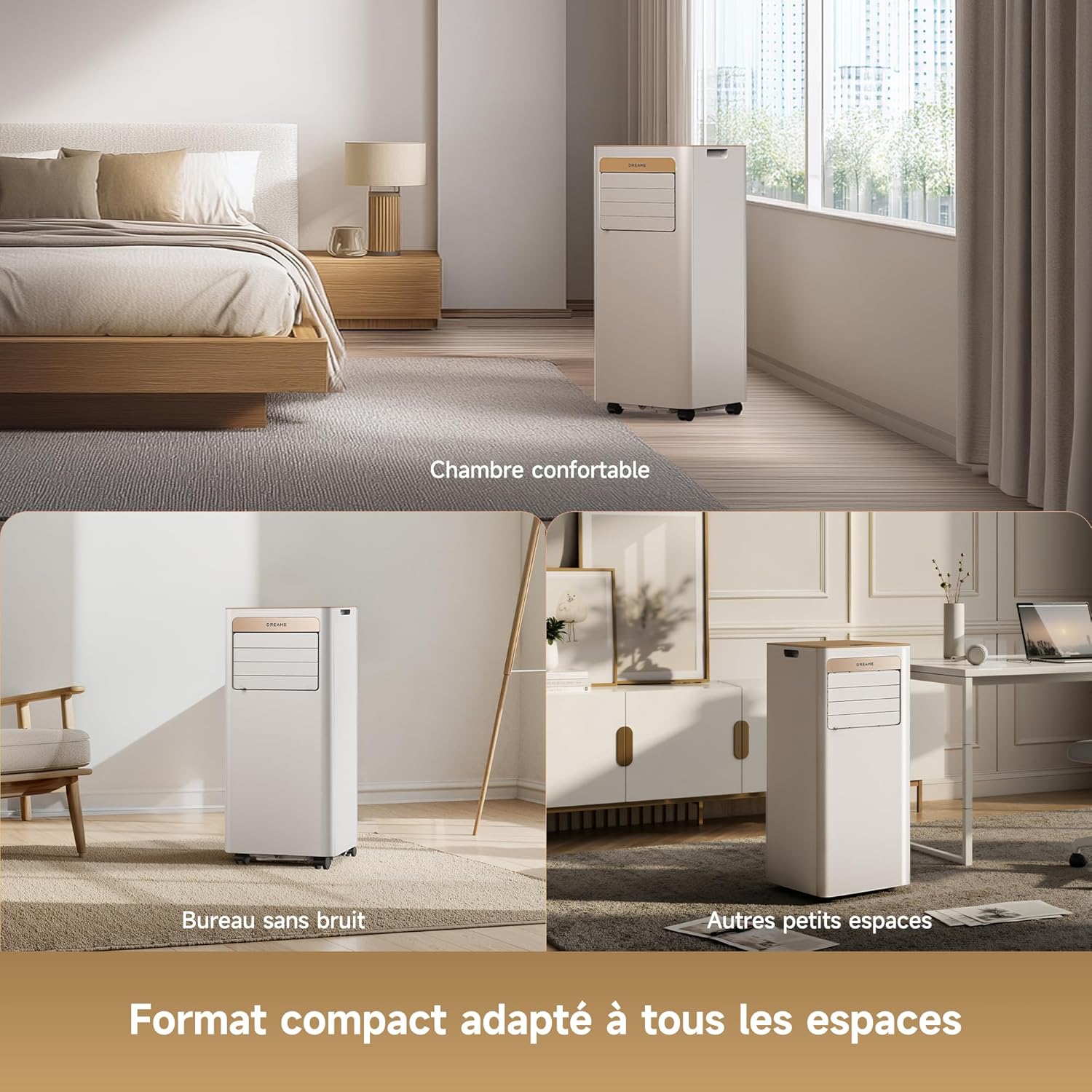 Dreame P-Wind10 Climatiseur Mobile Portable 9000 BTU - Appareil 3-en-1 avec Climatisation, Déshumidificateur et Ventilateur, Contrôle Wi-Fi (Appli) et Télécommande, Classe A - Gold
