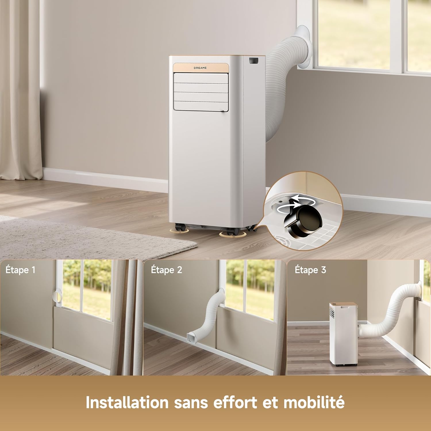 Dreame P-Wind10 Climatiseur Mobile Portable 9000 BTU - Appareil 3-en-1 avec Climatisation, Déshumidificateur et Ventilateur, Contrôle Wi-Fi (Appli) et Télécommande, Classe A - Gold