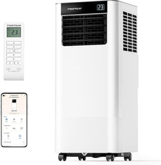 Temprium Climatiseur Mobile 9000 BTU (2,6 kW) - Appareil Écoénergétique 3-en-1 avec Contrôle Wi-Fi/Vocal, Mode Nuit Silencieux 48 dB, Minuterie 24H et Kit Fenêtre Inclus, Classe A - Blanc