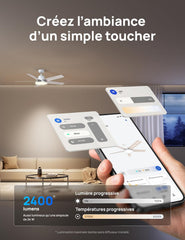 DREO DR-HCF001S White - Ventilateur de plafond intelligent 132cm, lumière LED dimmable et réglable, moteur DC silencieux 12 vitesses, compatible Alexa - Blanc
