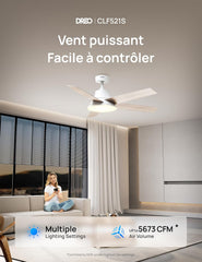 DREO DR-HCF001S White - Ventilateur de plafond intelligent 132cm, lumière LED dimmable et réglable, moteur DC silencieux 12 vitesses, compatible Alexa - Blanc