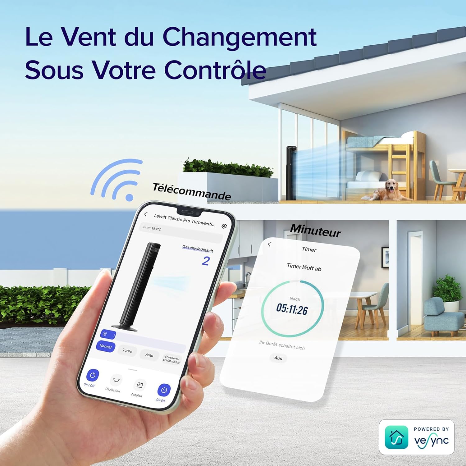 LEVOIT Classic Pro Smart LTF-F422S-KEU - Ventilateur colonne connecté WiFi, silencieux 25dB, moteur DC 30W, 12 vitesses, compatible Alexa, Noir
