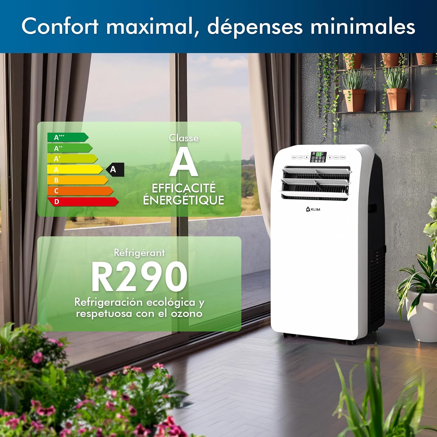 PIAZCEW Rafraîchisseur d'Air 4 en 1 - Climatiseur mobile portable sans évacuation, 6 vitesses, minuterie 12h, oscillation 90° et télécommande - Blanc