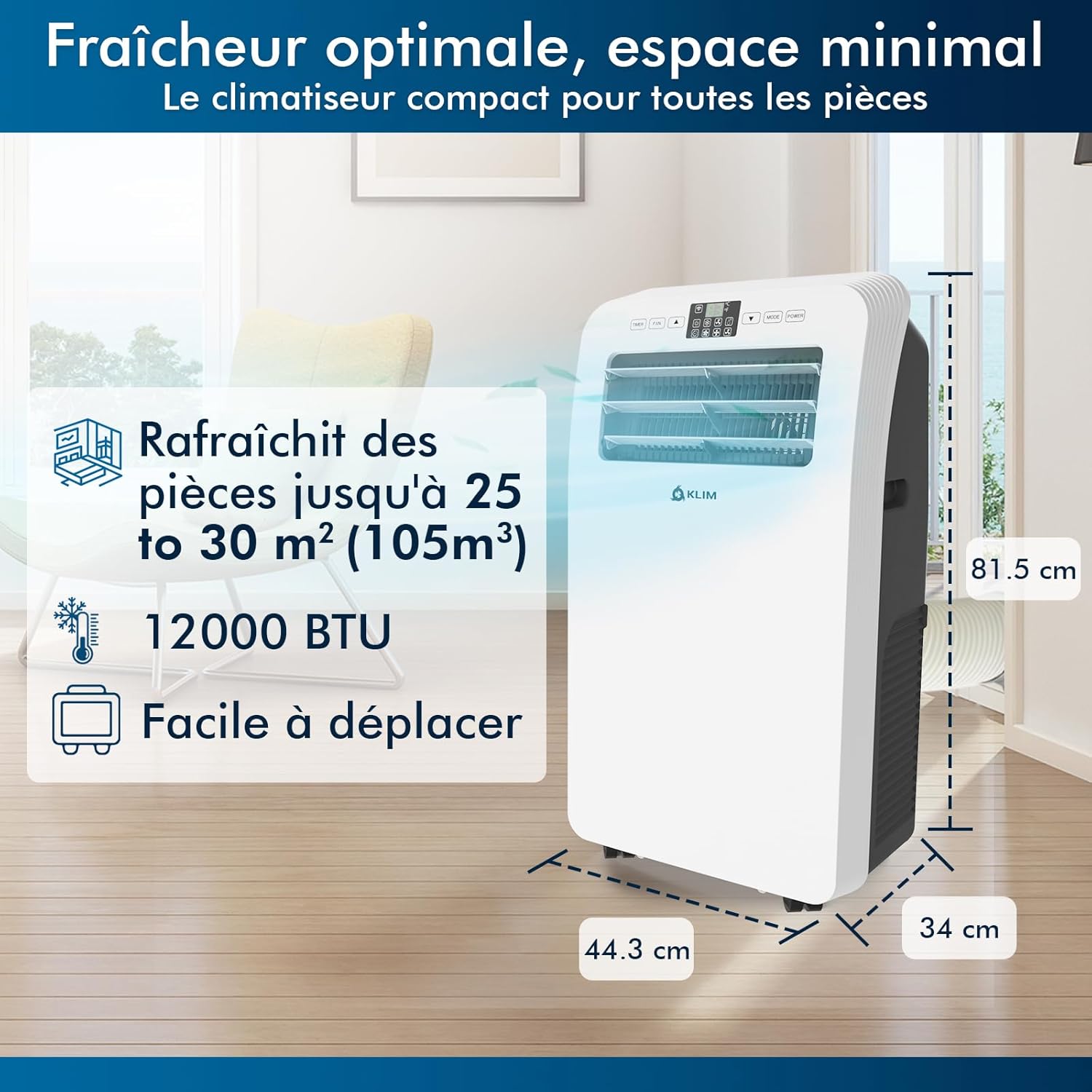 PIAZCEW Rafraîchisseur d'Air 4 en 1 - Climatiseur mobile portable sans évacuation, 6 vitesses, minuterie 12h, oscillation 90° et télécommande - Blanc