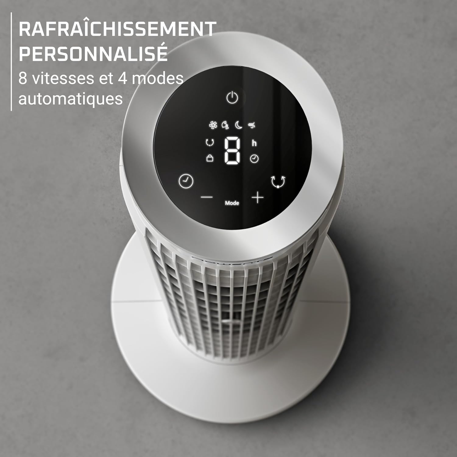 Rowenta Eole Silence Force VU7025F0 - Ventilateur colonne ultra-silencieux, moteur Effitech économe 30W, 8 vitesses, oscillation 90°, télécommande, Blanc Neige