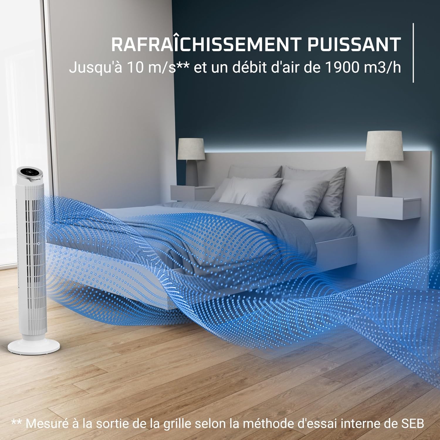 Rowenta Eole Silence Force VU7025F0 - Ventilateur colonne ultra-silencieux, moteur Effitech économe 30W, 8 vitesses, oscillation 90°, télécommande, Blanc Neige