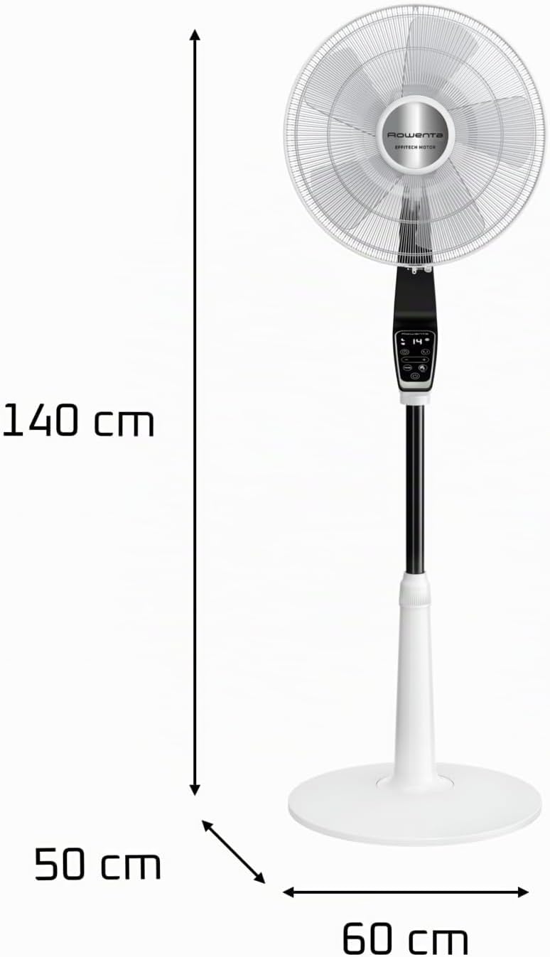 Rowenta Turbo Silence Extreme VU5690F0 - Ventilateur sur pied silencieux, moteur écoénergétique Effitech, 14 vitesses, télécommande, Blanc et Métallisé