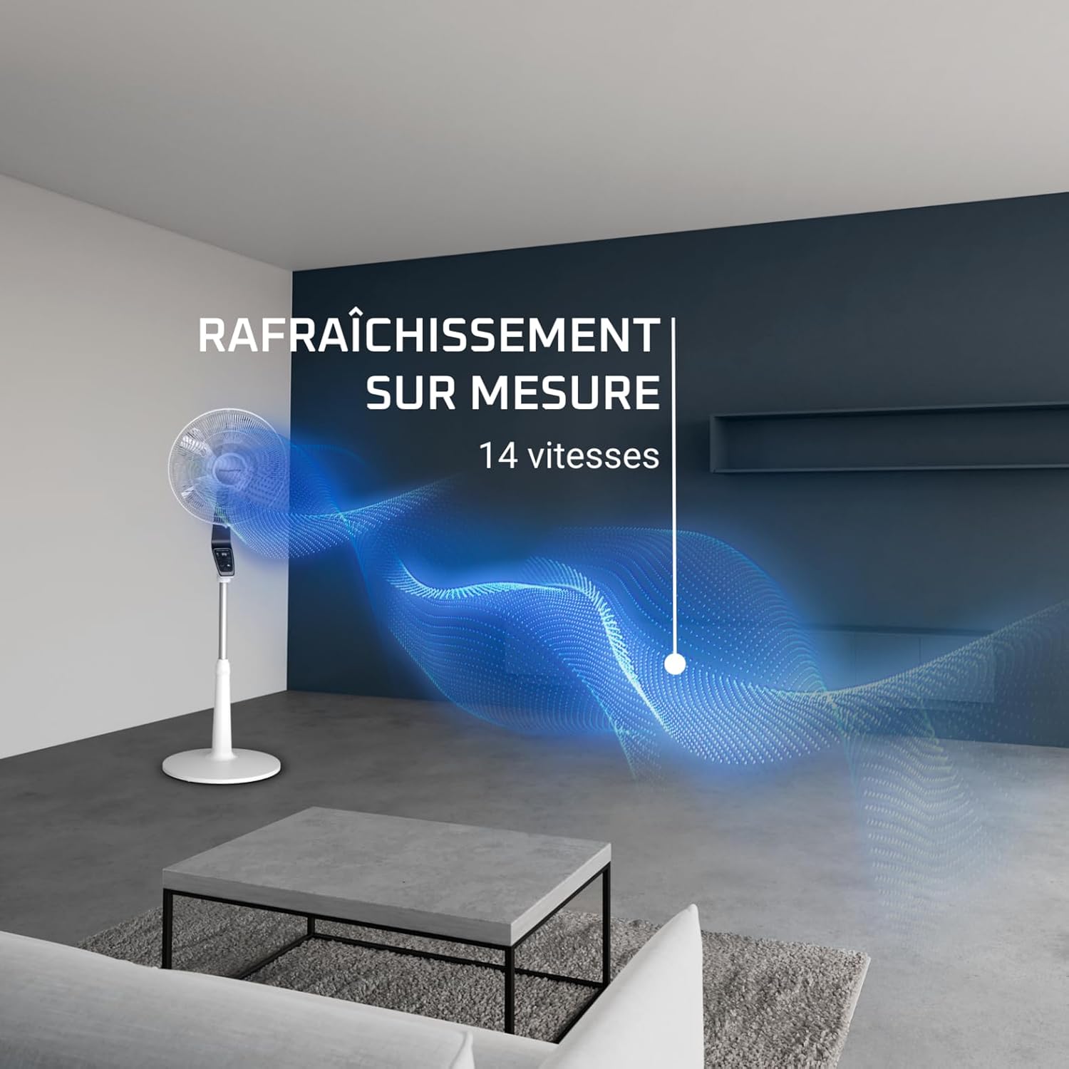Rowenta Turbo Silence Extreme VU5690F0 - Ventilateur sur pied silencieux, moteur écoénergétique Effitech, 14 vitesses, télécommande, Blanc et Métallisé