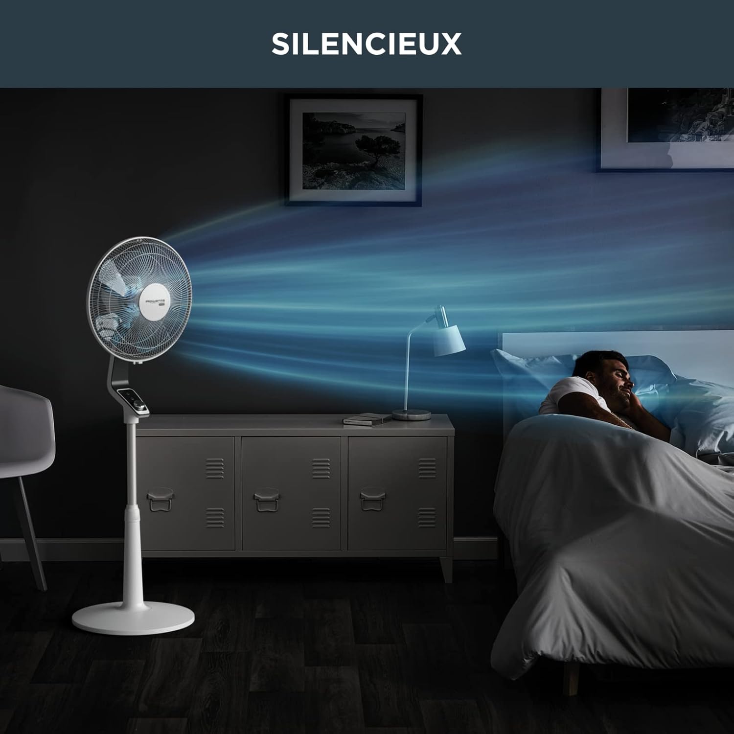 Rowenta Turbo Silence VU5640F2 - Lot de 2 ventilateurs sur pied, 40 cm, débit d'air 72 m3/min, 45 dB(A), oscillation automatique, Blanc et Bleu